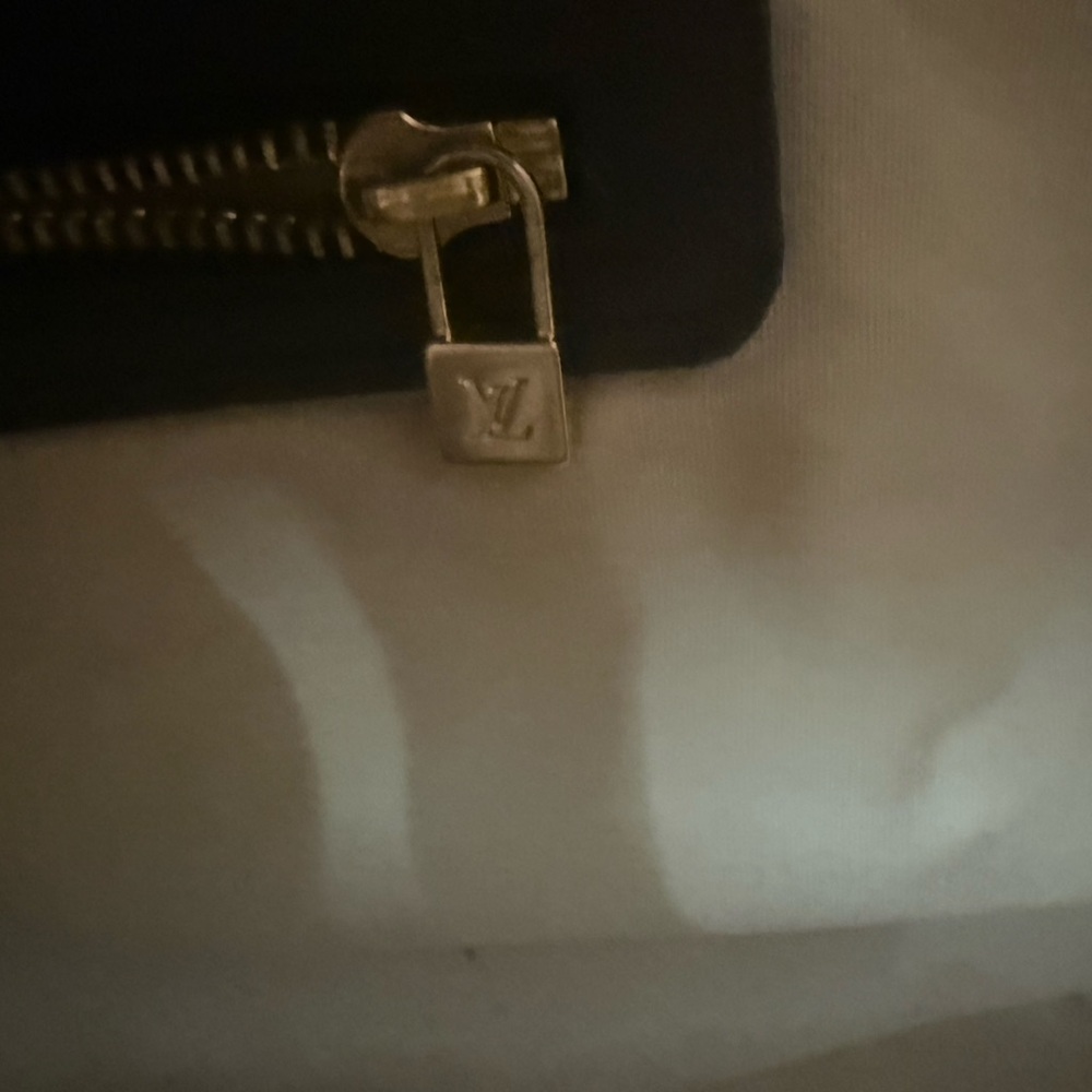 Louis Vuitton Beige Monogram Canvas Shoulder Bag with Black Trim - Picture 7 of 14